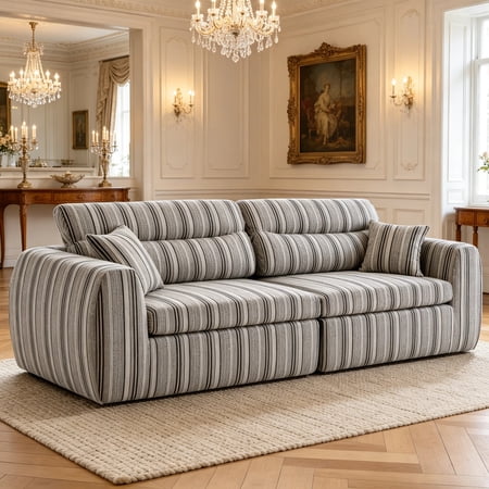 Shaiailed 111" Modular Sectional Sofa,Black and White Stripe Oversized Sectional Couch,Upholstered Couch with 2 Large Cushions and 2 Pillows for Living Room
