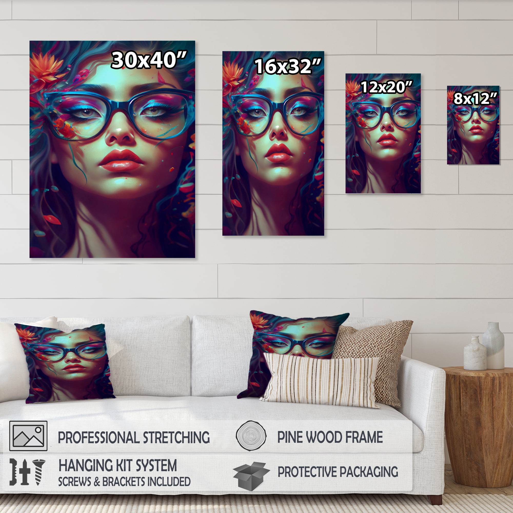 Designart Blue Attractive Woman With Flowers III Canvas Wall Art