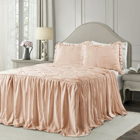 Ravello Pintuck Ruffle Skirt Bedspread Blush 3Pc Set Queen