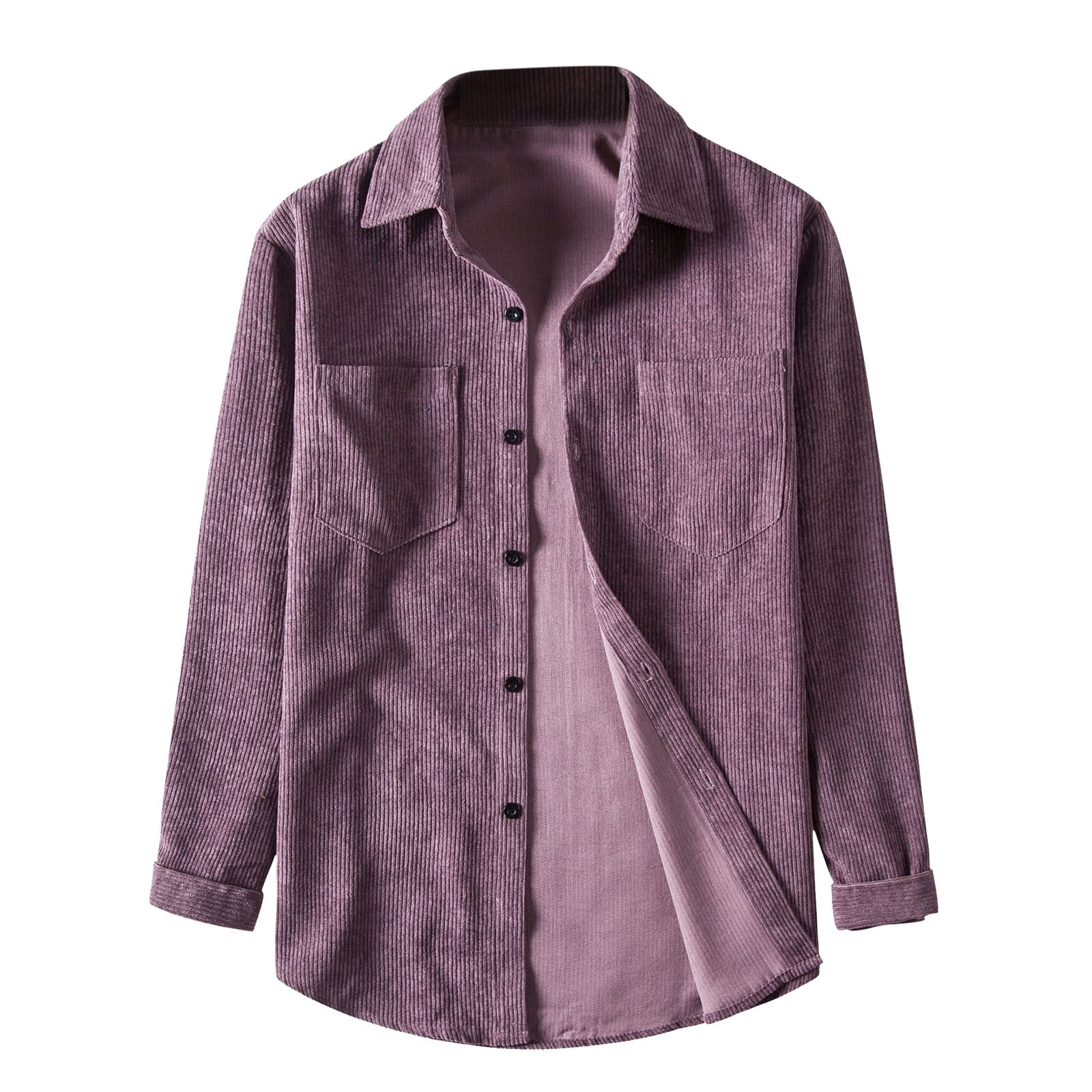 Mens Corduroy Shirt Jacket Casual Fashion Solid Color Lapel ButtonUp