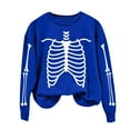 thumbnail image 5 of LYEAA Halloween Women Sweatshirt Long Sleeve Crew Neck Regular Ribbed Cuff Casual Wear Skull Holiday Clothes Navy XL, 5 of 6