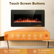 Auseo 36 inch Wall Mounted Indoor Electric Fireplace, Ultra-thin Low Noise Lightweight LED Fireplace Heater, Touch Screen, Timer, 1500W, Adjustable Flame Color and Speed, Black