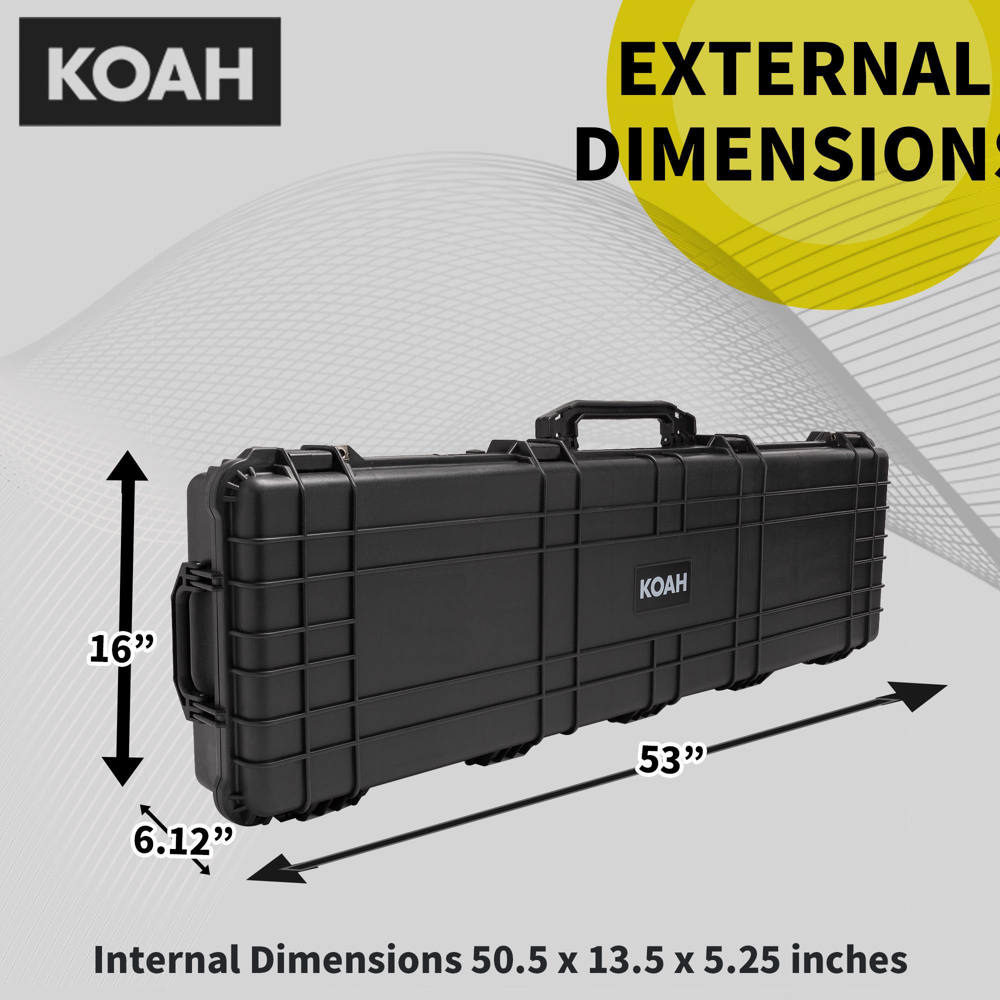 Koah 53" Inch Weatherproof Protective Roller Rifle Hard Case with Customizable Foam, Pressure Valve, and Lock Fittings (Black)