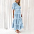 thumbnail image 4 of Homenesgenics Summer Dresses 2025 Women's Spring Shirt Dress Short Puffy Sleeve Tiered Ruffle Flowy Long Maxi Dresses Blue XXL, 4 of 9