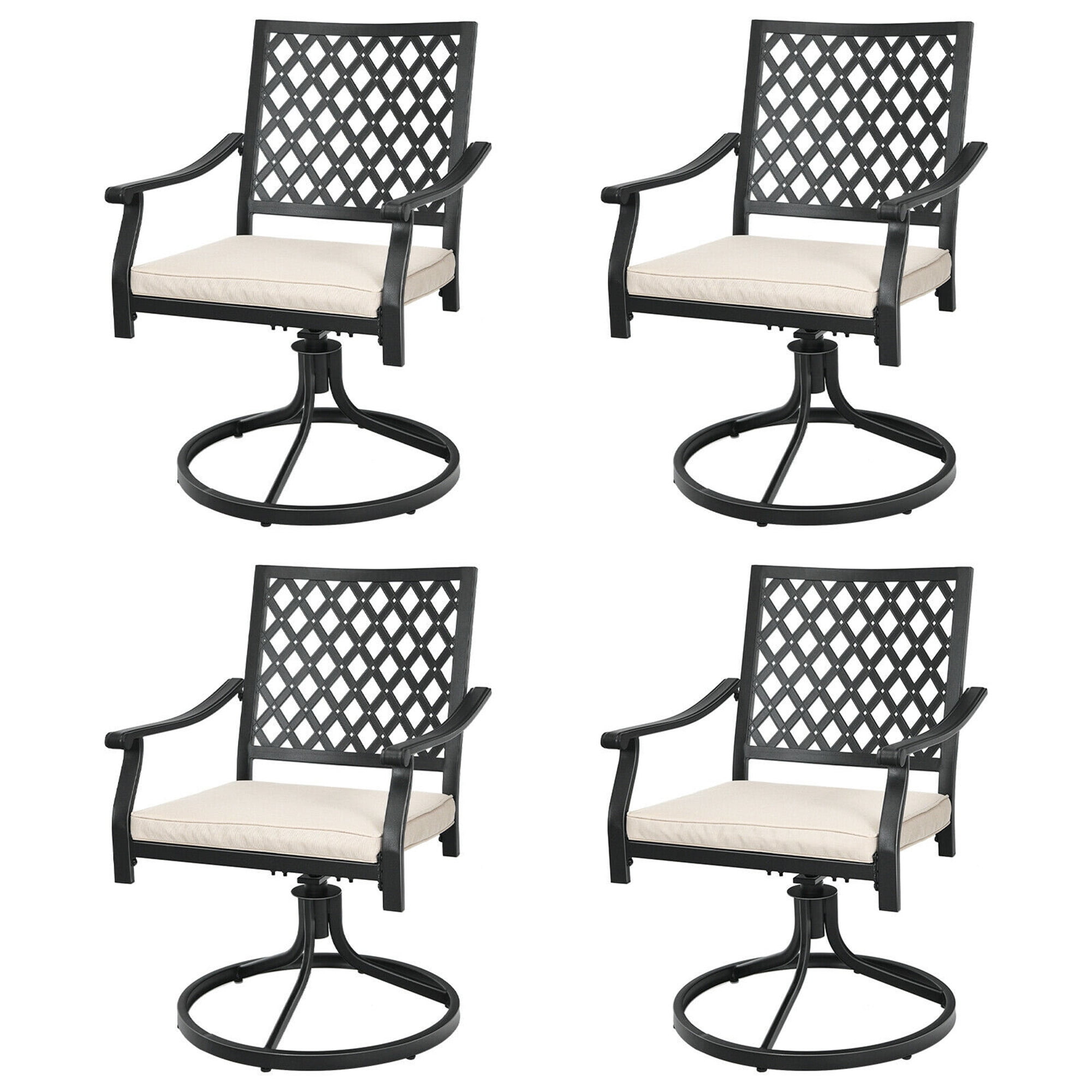 Gymax 4PCS Patio Swivel Dining Chairs Lattice Rocker Cushioned Armrest