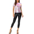 thumbnail image 5 of INSPIRE CHIC Women's Clubwear Short Sleeve Shiny Metallic Top XL Shiny Pink, 5 of 6