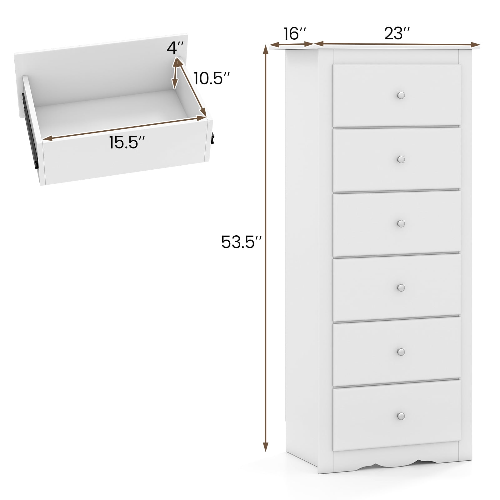 Giantex 6 Dresser Chest, Free Standing Wooden Storage Cabinet, Tall Dresser Clothes Organizer, White