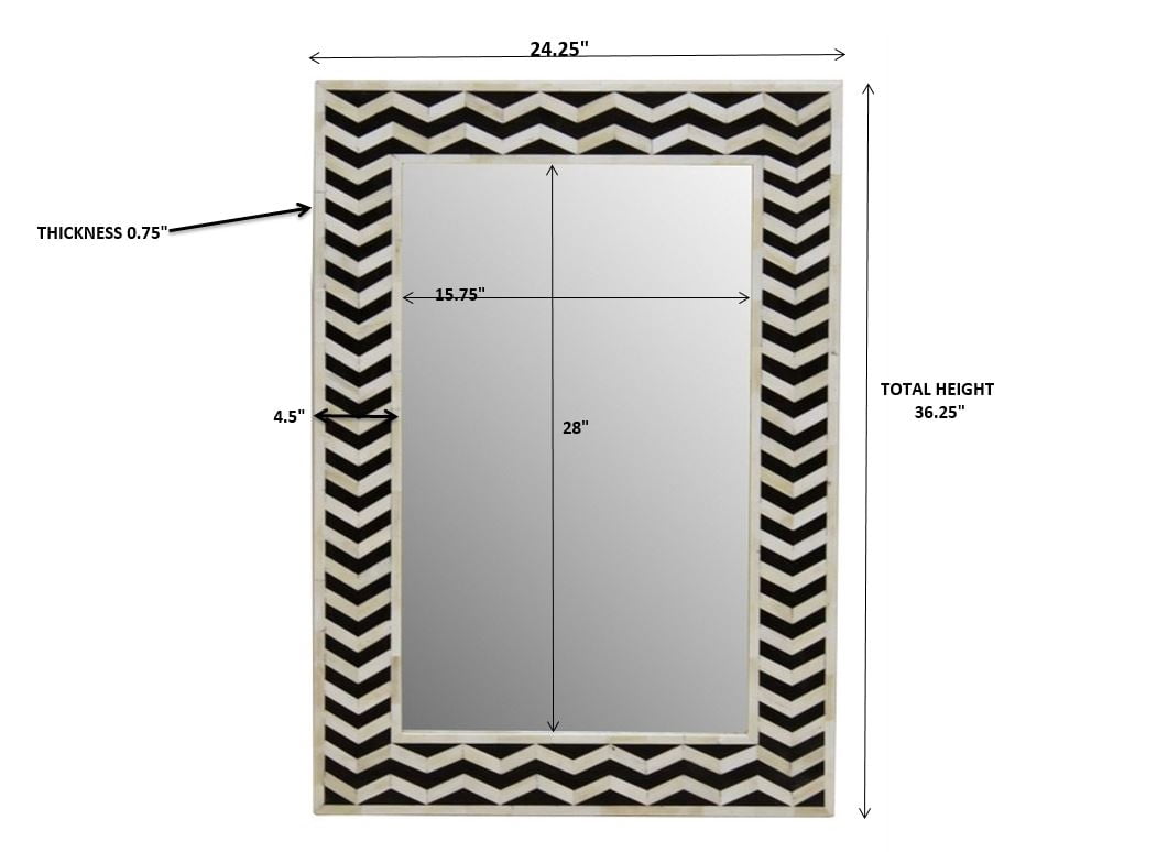 Posh Pollen Mila 0.75" Rectangle Chevron Bone Wall Mirror