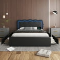 thumbnail image 2 of Full Size Bed Frame with 4 Storage Drawers and LED Lights, Upholstered Platform Bed with Adjustable Chic Double Wavy Headboard, Charging Station, Metal Slats Support, No Box Spring Needed, Black, 2 of 10