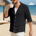 thumbnail image 5 of Stamzod Beach Shirts for Men Solid Color Long Sleeve Flax Button Down Shirt Casual Mens Vacation Shirts Black-3 XXL, 5 of 9