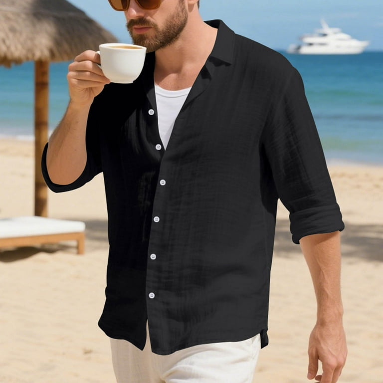 Guangcheng Work Shirts for Men Button Down Loose Fit Breathable Long Sleeve V Neck Lapel Comfy Dress Shirts, Men's, Size: Medium