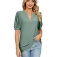 thumbnail image 2 of Teissuly Women's V- Neck Hollow Out Recreational Short Sleeve Tops, 2 of 6