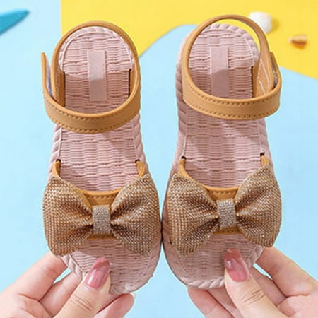 

Cotton Beach Sandals for Girls Yellow Sand School Toddler Kids Infant Soild Bowknot Princress Shoes Soft Sole Non Slip First Walkers Prewalker 28