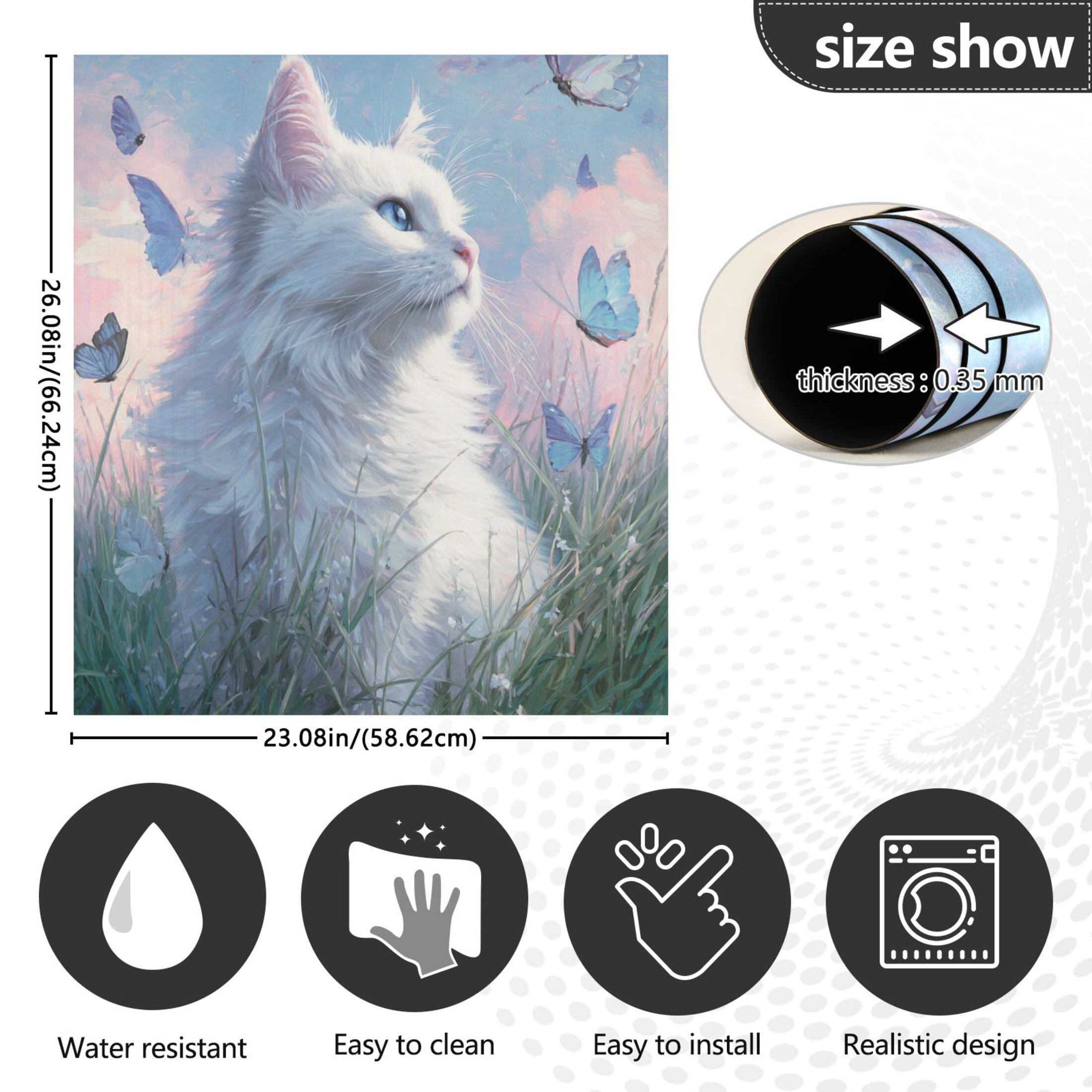 Dishwasher Magnetic Refrigerator Magnet Cover Sticker Home Decorative 23"x26" White Cat Butterflies