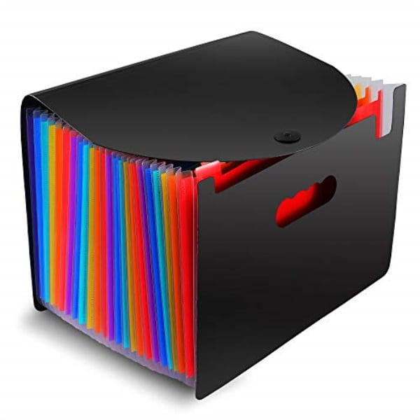 24 pocket expanding file folder with cover, rubber band large plastic rainbow expandable file