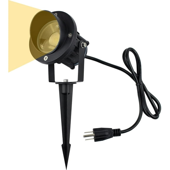 J.LUMI Outdoor Landscape Spotlight with Stake, Corded Electric with Plug, 3000K Warm, 9W 120V AC, LED Flag Light, Not Dimmable