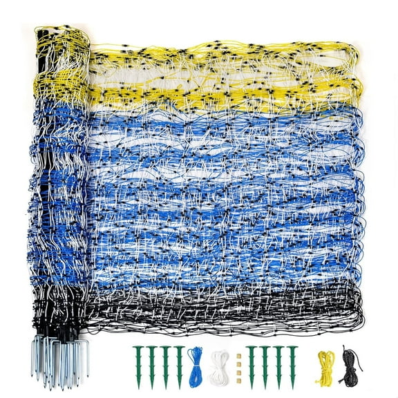 Electric Netting Fence Mesh Kit Sheep Fencing 49.6"H x 164'L with Posts Spike