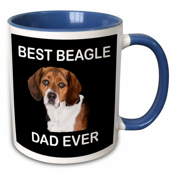 3drose, Funny Beagle Dog Portrait with Best Beagle Dad Ever, 11oz Two-tone Blue Mug