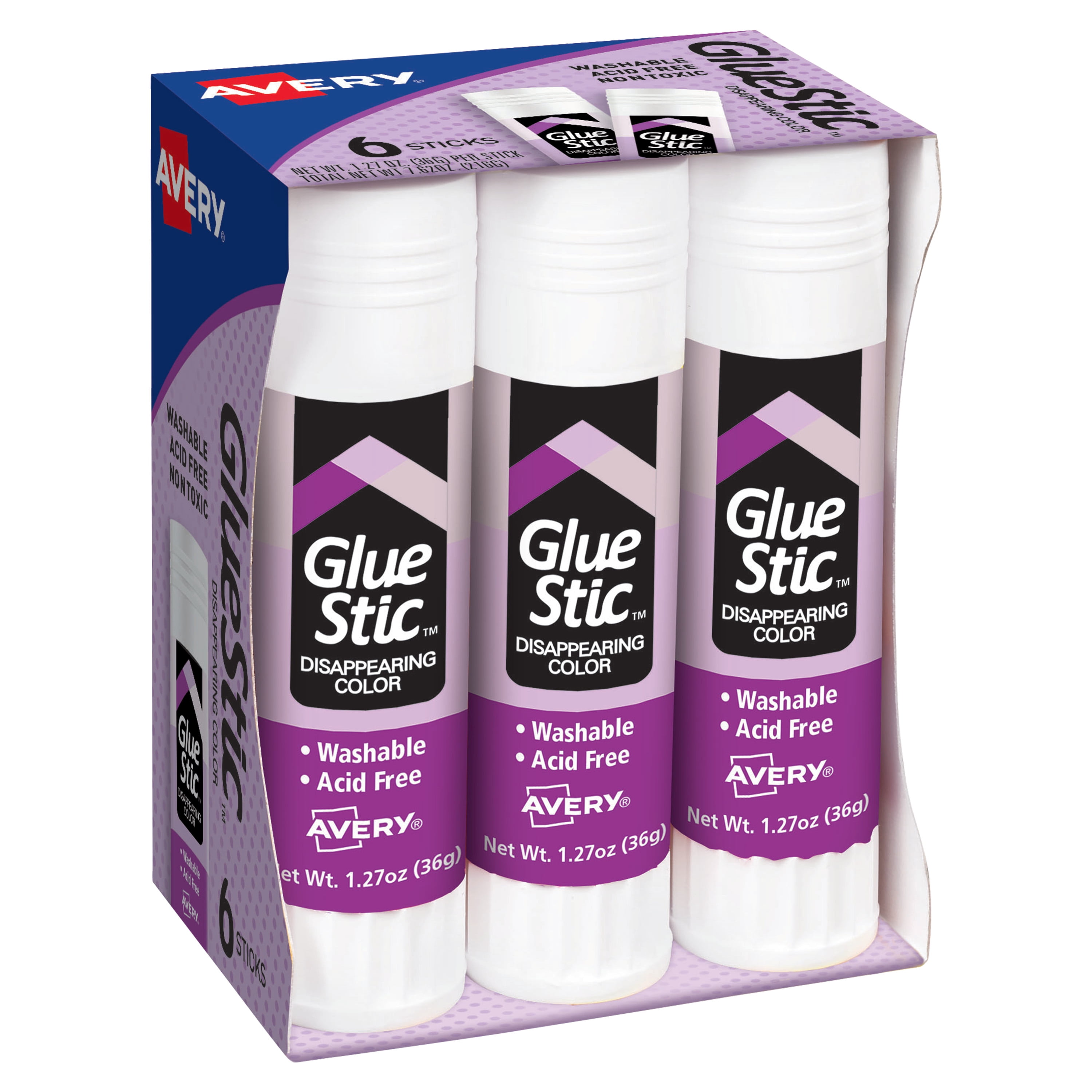 Avery Glue Stic Disappearing Purple Color, Washable, Nontoxic, 1.27 oz