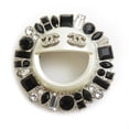 thumbnail image 1 of Pre-Owned CHANEL Coco Mark Metal Brooch with Rhinestones in Silver and Black, Women's, Free..., 1 of 8