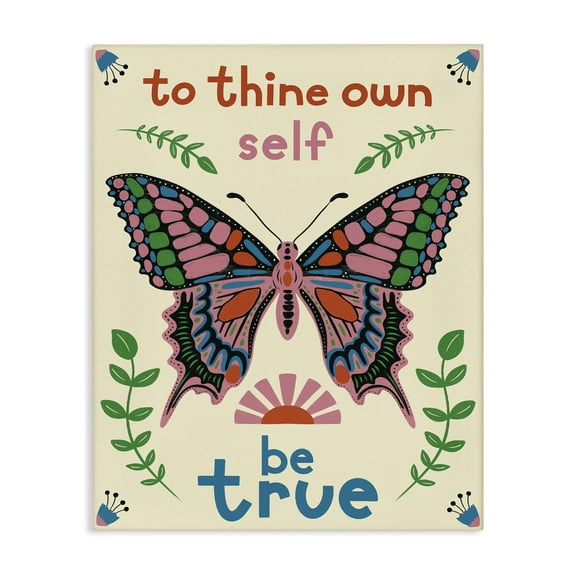 Stupell Industries To Thine Self Be True Phrase Insects Painting Wrapped Canvas Art Print Wall Art, 16 x 20