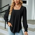 thumbnail image 5 of BLVB Womens Fall Spring Shirts Square Neck Pleated Long Sleeve Tunic Tops Casual Ladies Going out Blouse Tees, 5 of 8