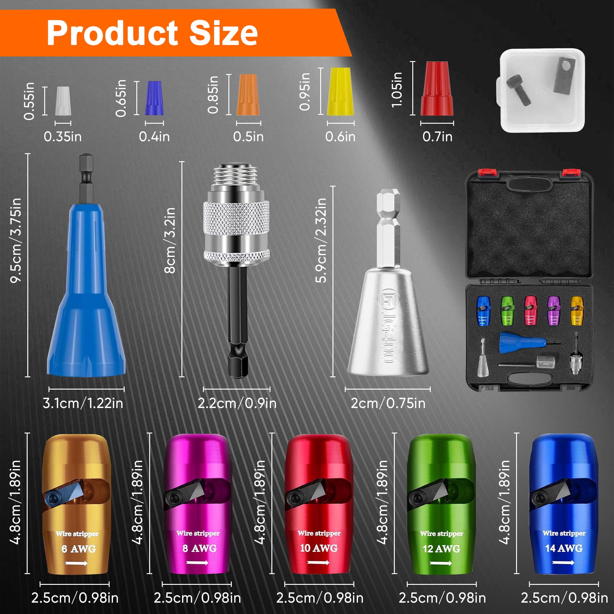 Beslands Electrician Wire Stripper Twister Tool for Drill - AWG 6-14 Gauge Stripping & Twisting Connector Set Professional Quick Wire Nut Twister Kit Electric Drill Tool Accessories
