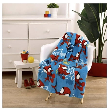 NoJo Marvel Spidey Super Soft Plush Toddler Spidey Red, Blue, White & Yellow Baby Blanket