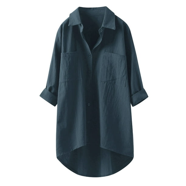 Blusa de trabajo con botones para mujer: camisa lisa de manga larga, poliéster, cuello en V abotonado, bolsillo en el pecho, estilo informal de negocios, tallas S-XXXL, contorno de pecho 114-144 cm.