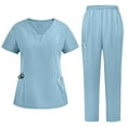 thumbnail image 2 of Women's Scrub Sets Clearance Uniforms, Ladies Cool Stretch V-Neck Tops and Cargo Pant Scrub Set, Nurse Two Piece Workwear Suit with Pockets 2 Piece Pant Sets for Women Light Blue S, 2 of 3