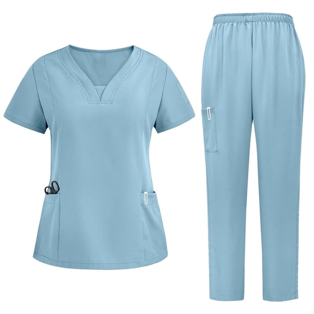 Ensemble de Sarraus Extensibles pour Femmes avec Pantalon Cagro, Uniforme Médical 2 Pcs, Ceinture de Yoga, Anti-Froissement