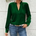 thumbnail image 2 of QATAINLAV Velvet Shirts for Women Dressy Casual Long Sleeve V Neck Blouse Solid Color Ruffle Trim V Neck Holiday Tops, Green, XL, 2 of 9