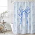 thumbnail image 4 of Cute Bow Bathroom Shower Curtains with 12 Hooks Polyester Waterproof Shower Curtain for Stalls and Bathtubs Blue Bowknot Minimalist Solid Color Decorative Bathroom Privacy Curtain 66x72 Inches, 4 of 9