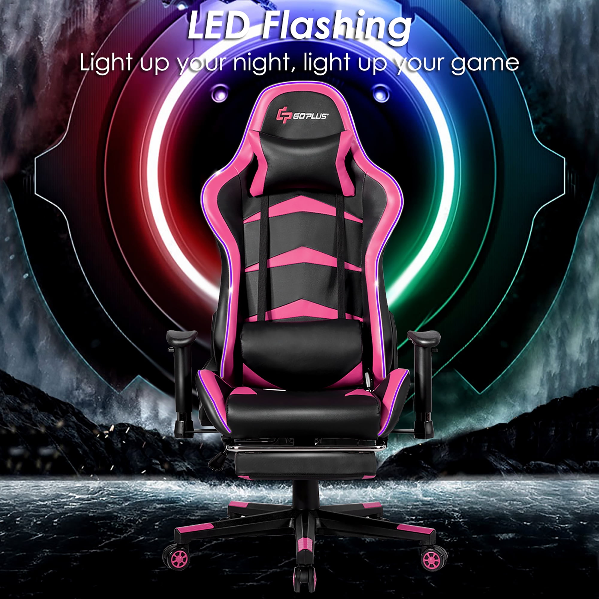massage led gaming chair with lumbar support & footrest