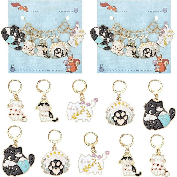 2 Set 20 Pcs Cat Paw Stitch Markers Alloy Enamel Crochet Stitch Marker Removable Leverback Hook Locking Knitting Markers for Knitting Weaving Sewing Jewelry Making