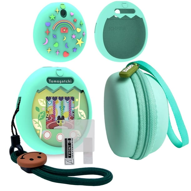 Funda de transporte y funda de silicona para Tamagotchi Pix (verde)