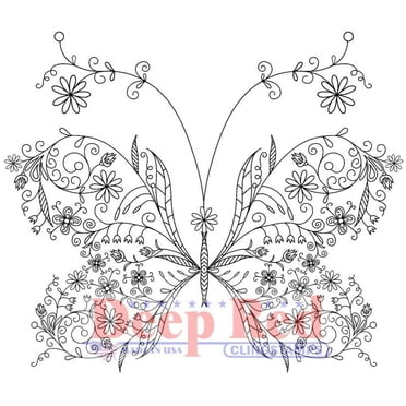 Deep Red Cling Stamp – Floral Butterfly Design, 2.75x3 Inches, Natural Rubber, Made In USA