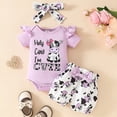 thumbnail image 2 of NIEWTR Baby Girl Summer Shorts Set Short Sleeve Top Floral Embroidery Casual Outfit with Headband(A01-Purple,0-3 Months), 2 of 7