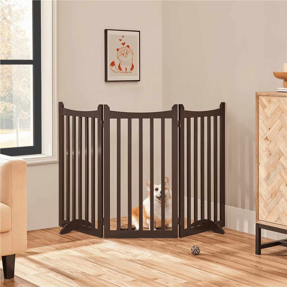 Alden Design 36″ Tall Freestanding Wooden Dog Gate for Small Pet Dogs, 3-Panel, Espresso