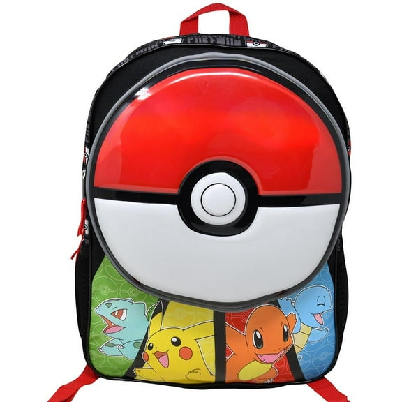 Pokemon "Pokeball" 16" Backpack with Molded Round Front Pocket & Metallic Printing
