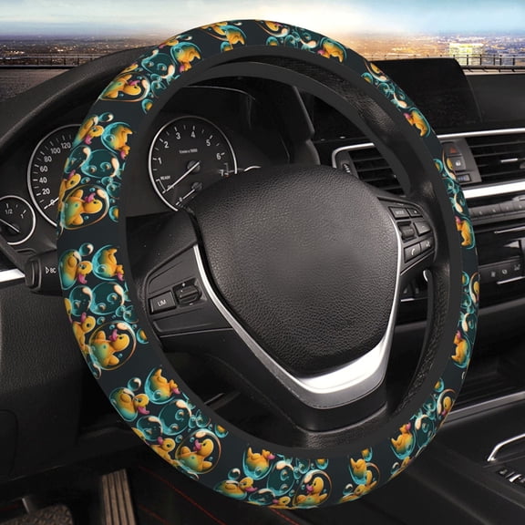 Steering Wheel Cover Anti-Slip Elastic Car Protective Universal 15 Inch Fit for Vehicles Auto SUVs , Cartoon Rubber Ducks Soap Bubbles Retro