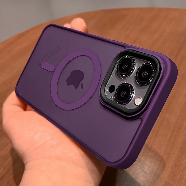 Luxury Translucent for Magsafe Magnetic Wireless Charge Case for iPhone 15 14 13 12 11 Pro Max Plus Frosted Shockproof Cover Dark Purple for iPhone 15 ProMax