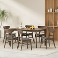 thumbnail image 2 of GDF Studio Atherton Wood and Fabric 7 Piece Dining Set, Walnut, Dark Gray, 2 of 9