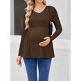 thumbnail image 3 of Weardear 4 Packs Maternity Shirts V Neck Long Sleeve Pleated Waist Pregnancy Tops, 3 of 6