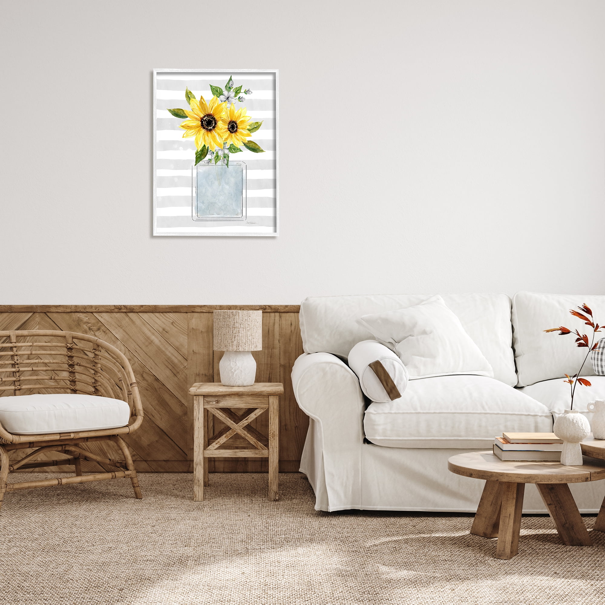 Stupell Industries Flower Blossoms Perfume Bottle Vase Casual Stripes Graphic Art White Framed Art Print Wall Art, Design by Carol Robinson