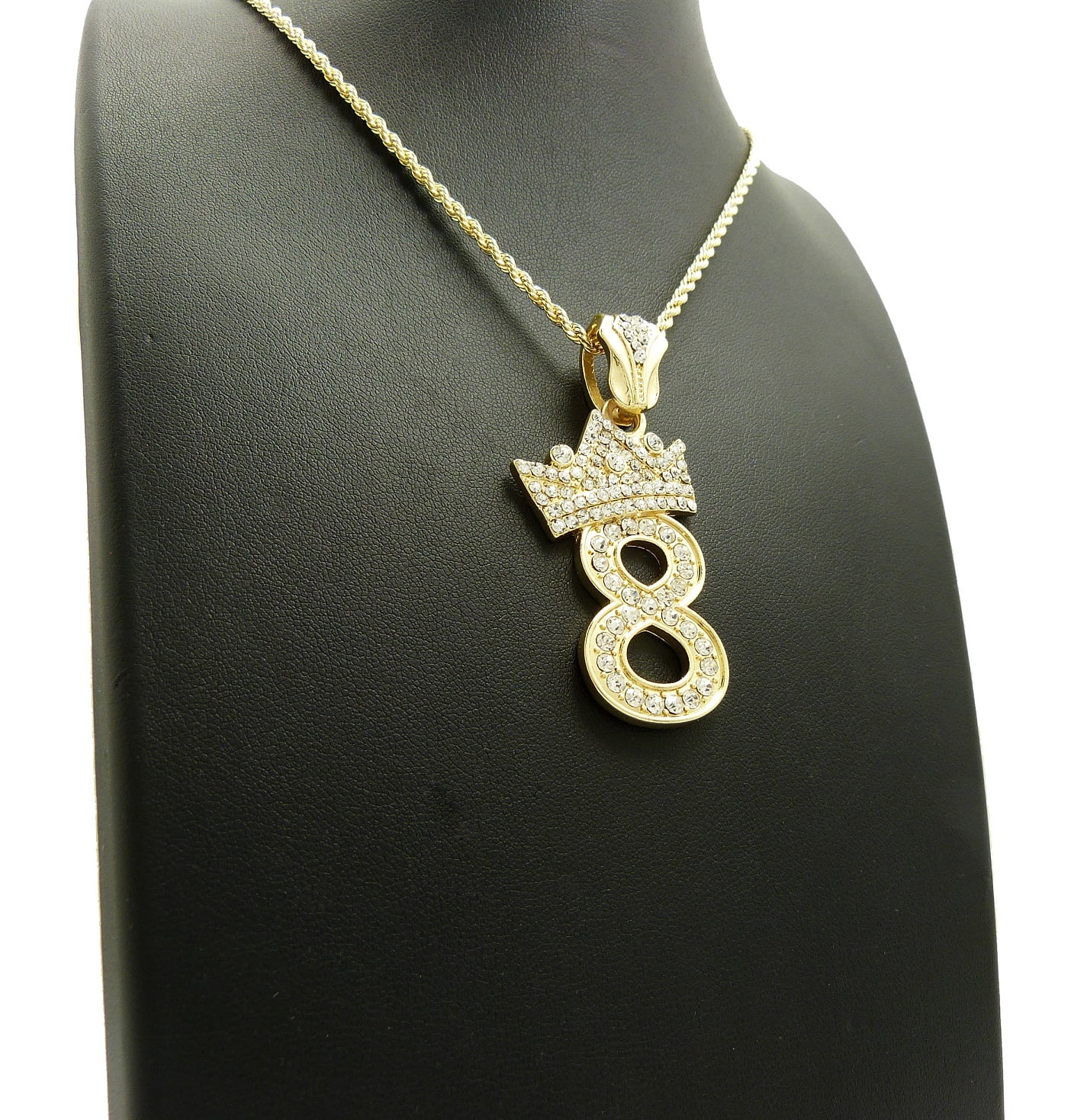 Stone Stud Tilded Crown Number Pendant with 2mm 24