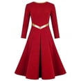 thumbnail image 4 of Hansber Kids Girls Lyrical Praise Dance Dress Metallic Color Block Liturgical Worship Full Length Church Robe Red 12, 4 of 5