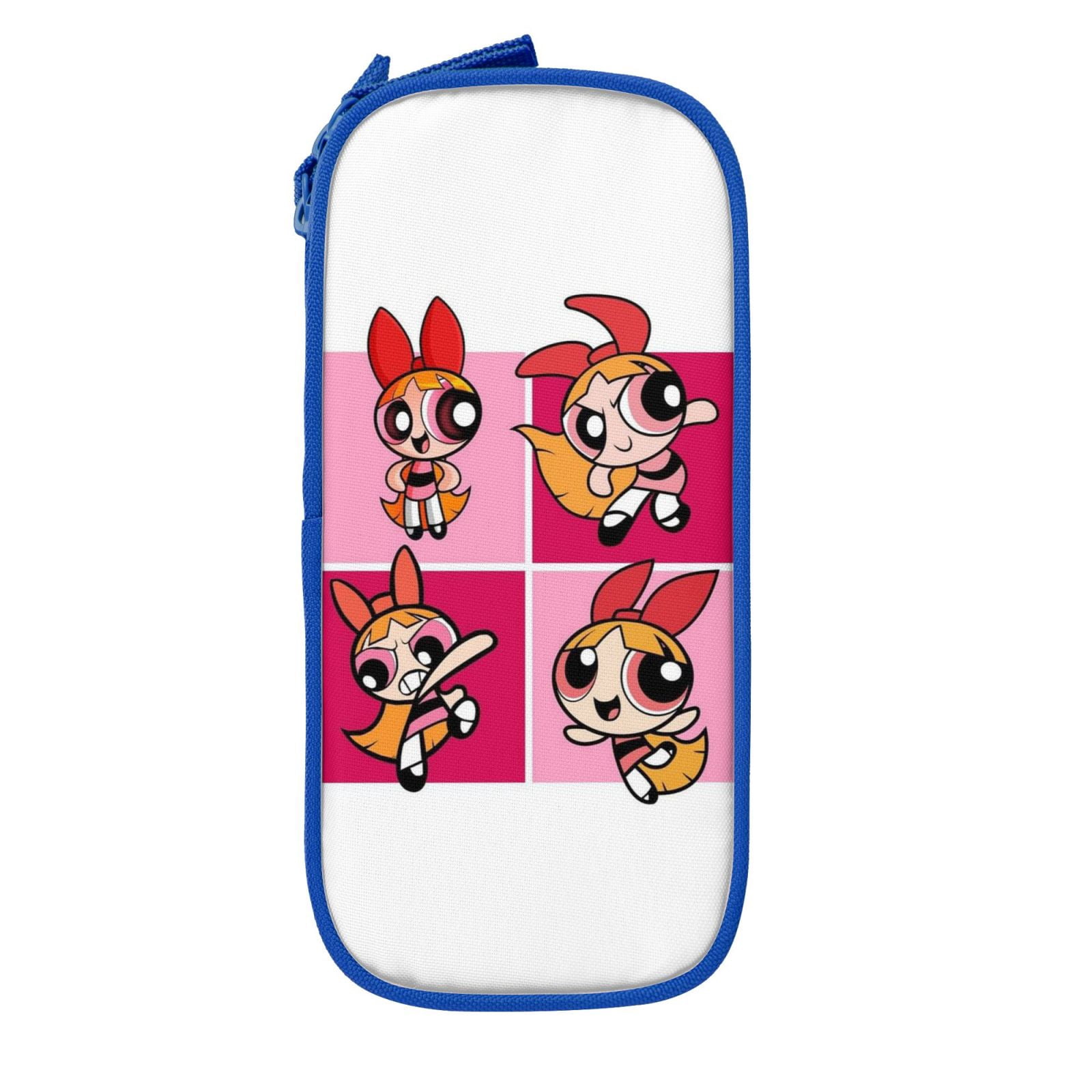 The Powerpuff Gi-rls Pencil Case Large Capacity Pencil Pouch Penbag Office Stationery Organizer Travel Makeup Bag Blue