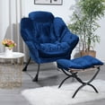 thumbnail image 2 of Lazy Chair with Ottoman, Leisure Living Room Chairs Armchair with Backrest and Side Pocket, Comfy Lounge Reading Reclining Sofa Chair Accent Chair with Ottoman for Bedroom, Small Space, Blue, 2 of 7