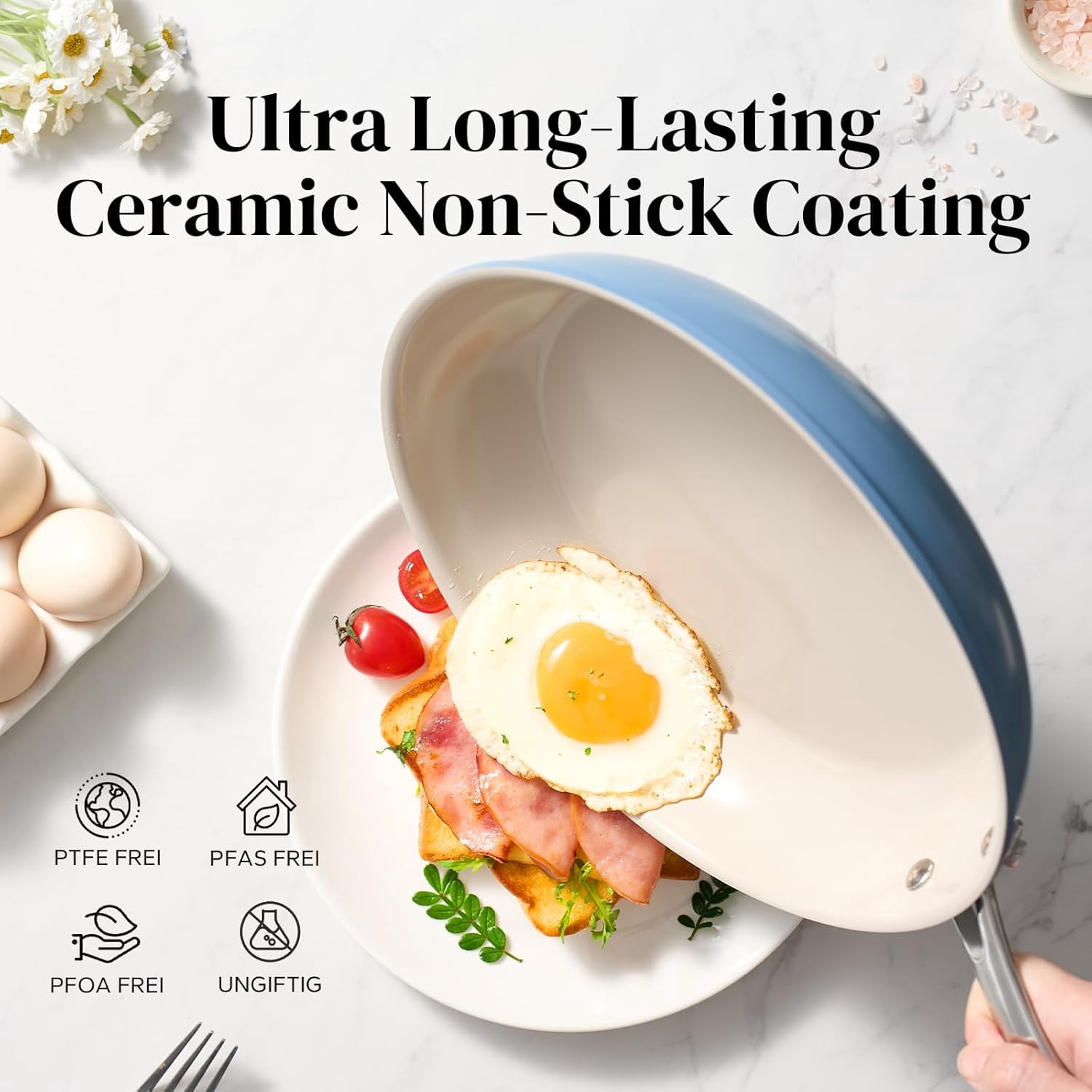Ceramic Non-Stick Frying Pan with Cool Handle, All Stovetops, Dishwasher Safe, PFAS-Free